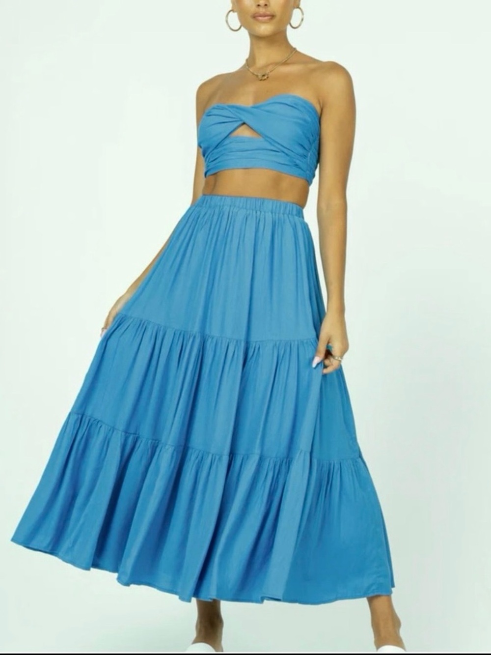 Princess Polly Allie Strapless Crop Top & Maxi Skirt Set Blue